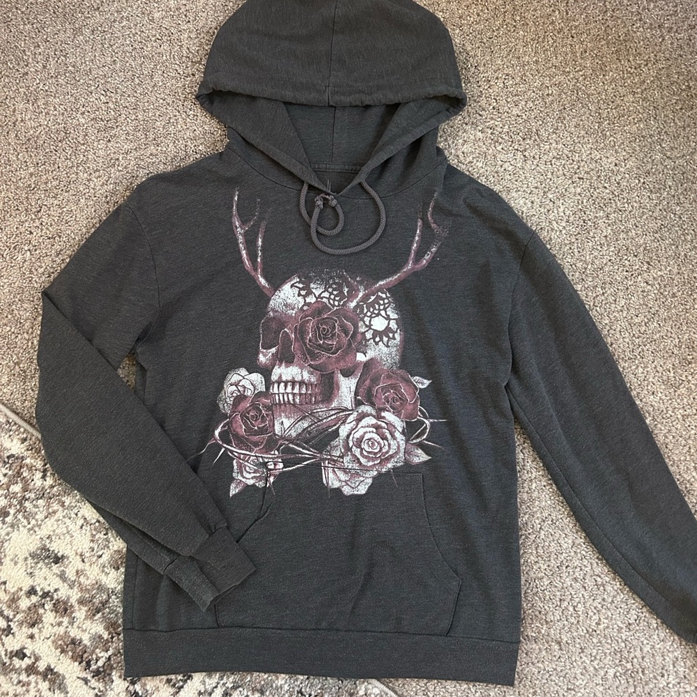 Zumiez Dark Gray Hoodie with Skull and Rose Graphic
